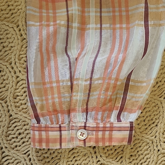 Anthro Current Air Polly Ruffled Plaid Peasant Blouse - Size L - Picture 6 of 10
